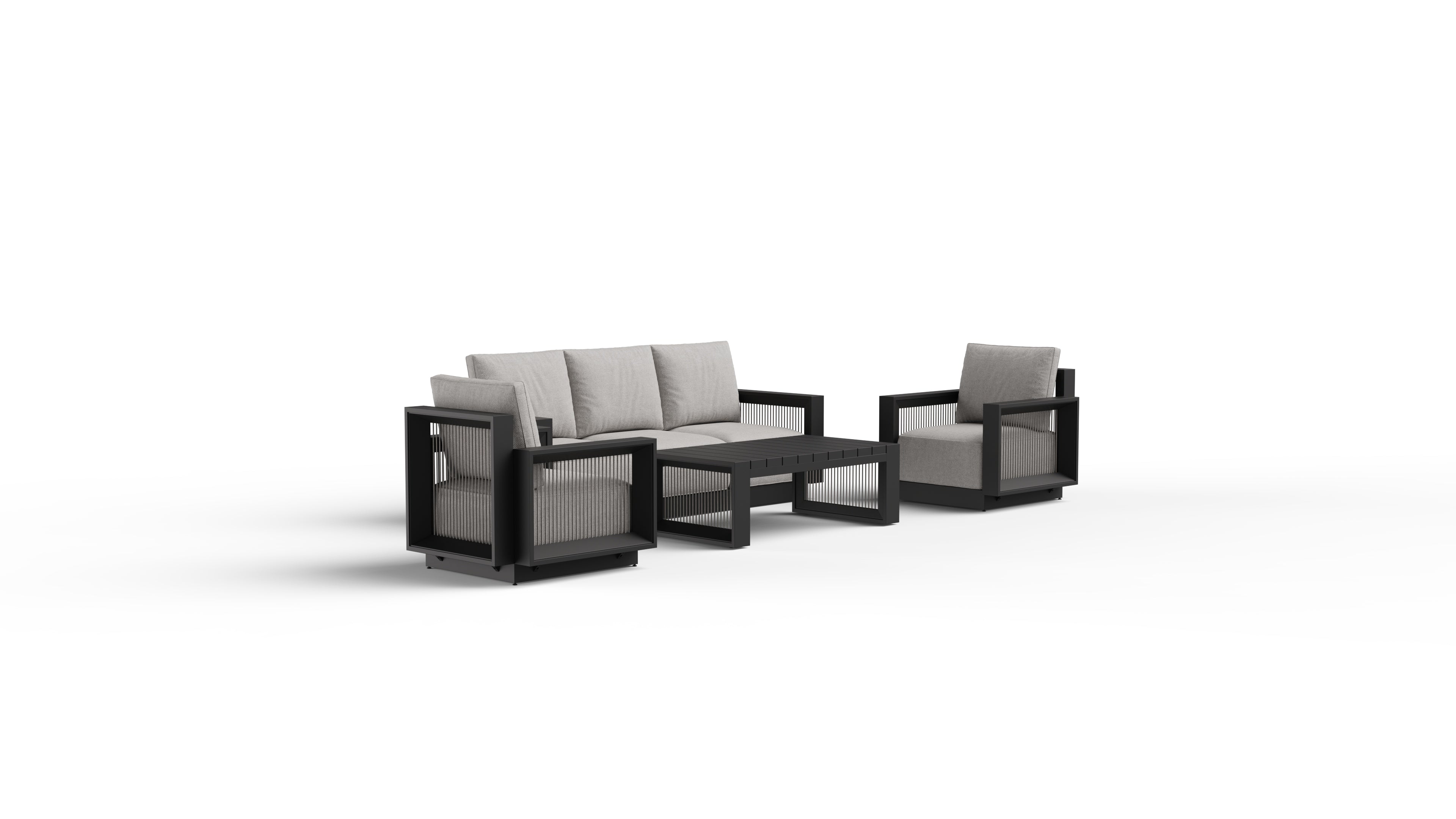 The Didsbury Premium 5-Seater Aluminium Lounge Set with Coffee Table – Onyx Black & Light Grey