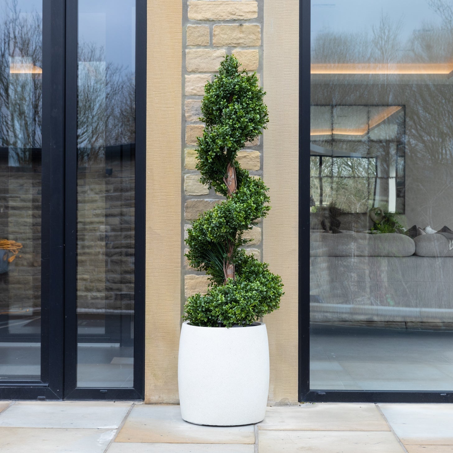 Grigio Antique White Cylinder Stone Planter Outdoor/Indoor
