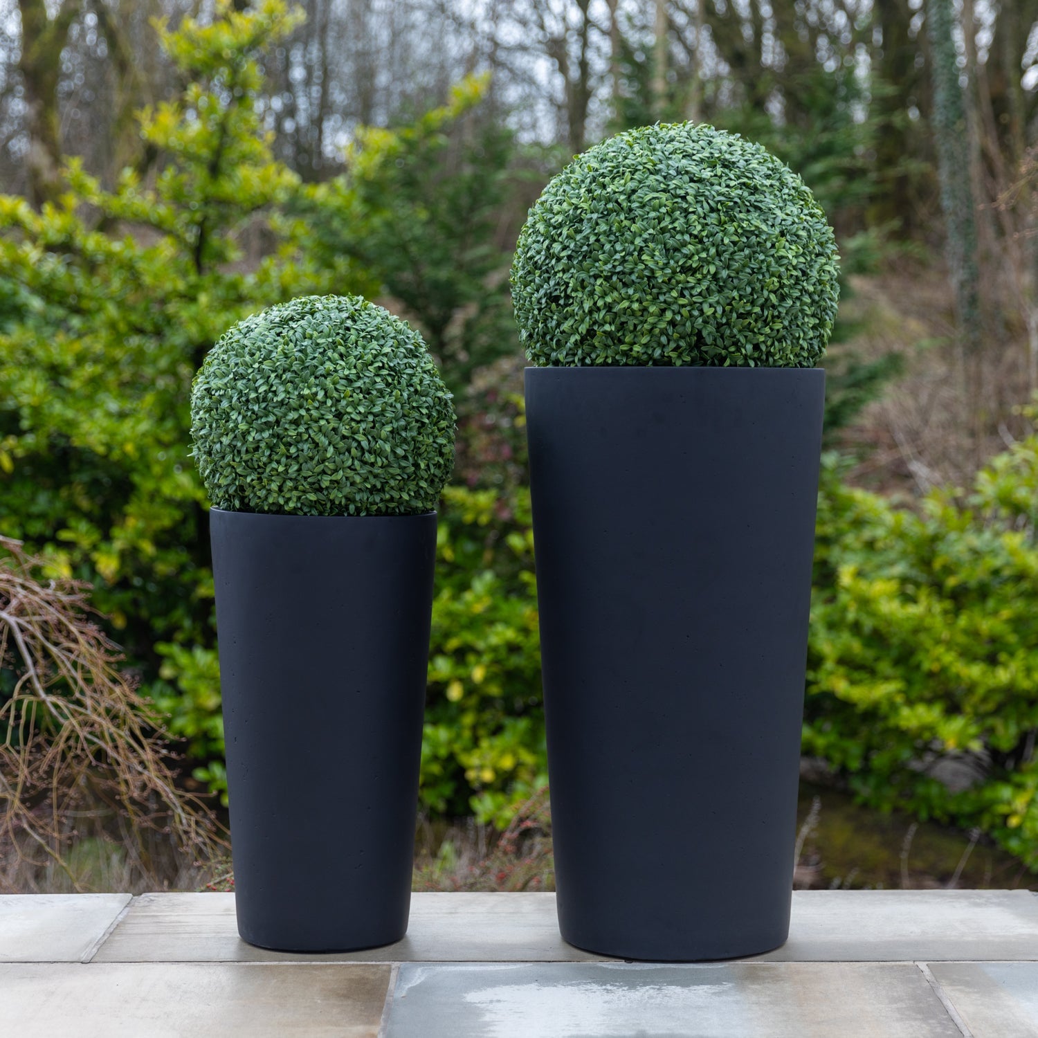 Artificial Buxus Ball Topiary in White Tall Planter