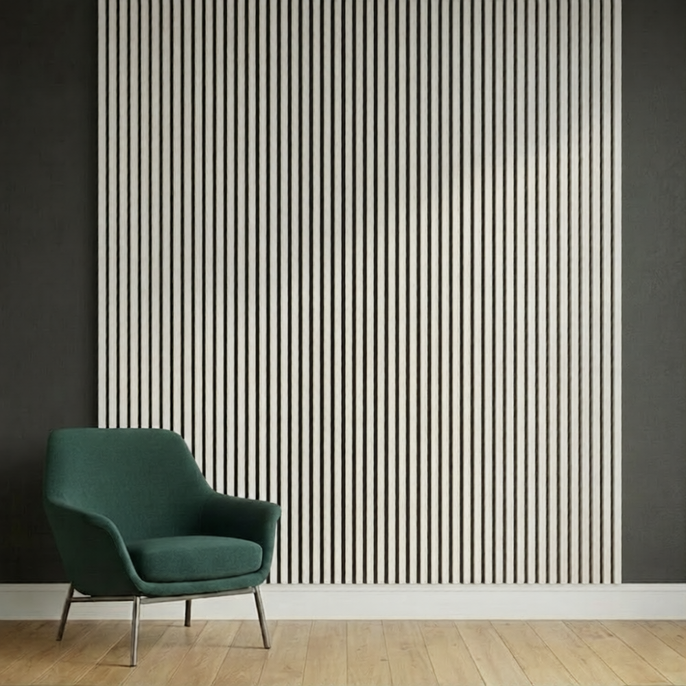 Acoustic Slatted Wall Panel 240 x 60cm - Light metallic grey x 1 panel