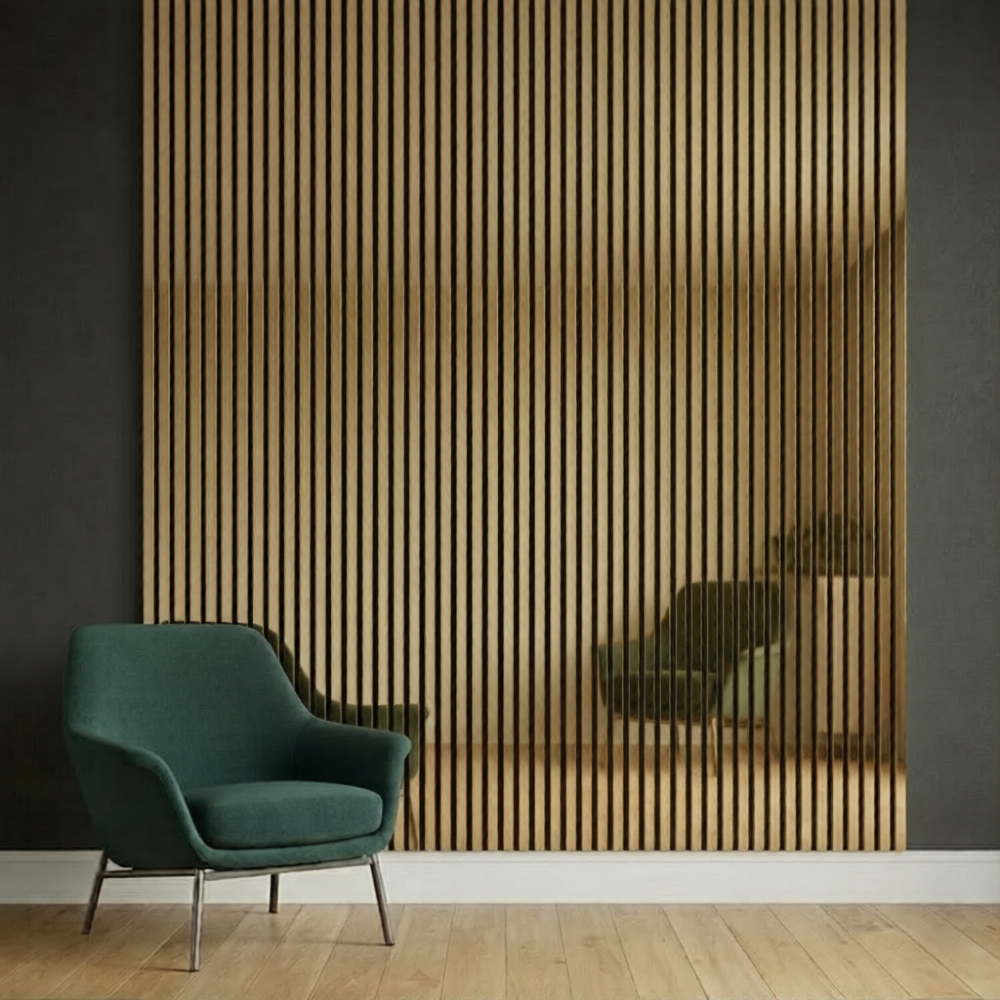 Acoustic Slatted Wall Panel 240 x 60cm - Mirror Gold x 1 panel