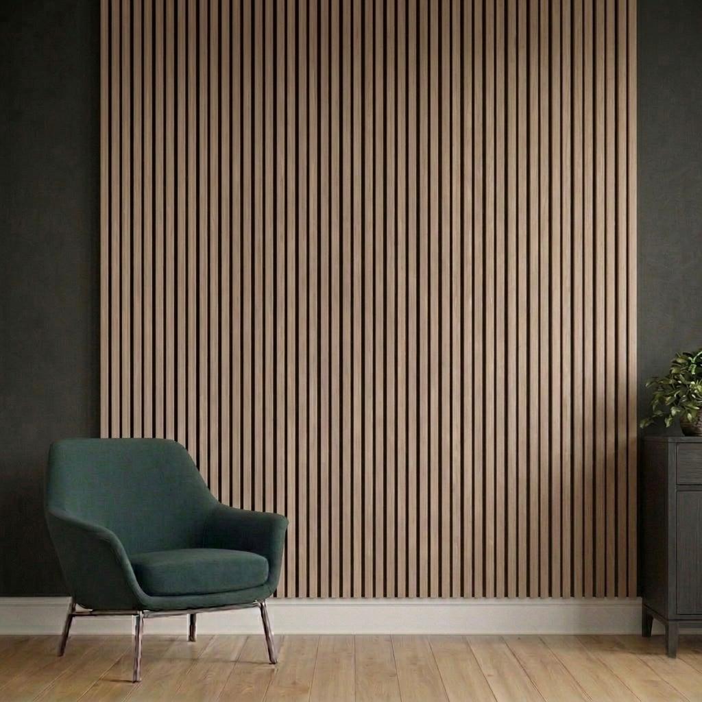 Acoustic Slatted Wall Panel 240 x 60cm - Teak/Dark Oak x 1 panel