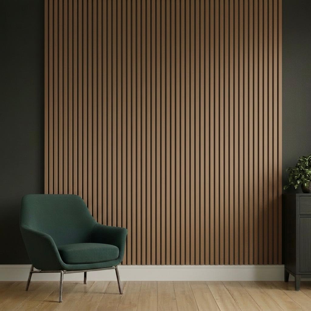 Acoustic Slatted Wall Panel 240 x 60cm - Walnut x 1 panel