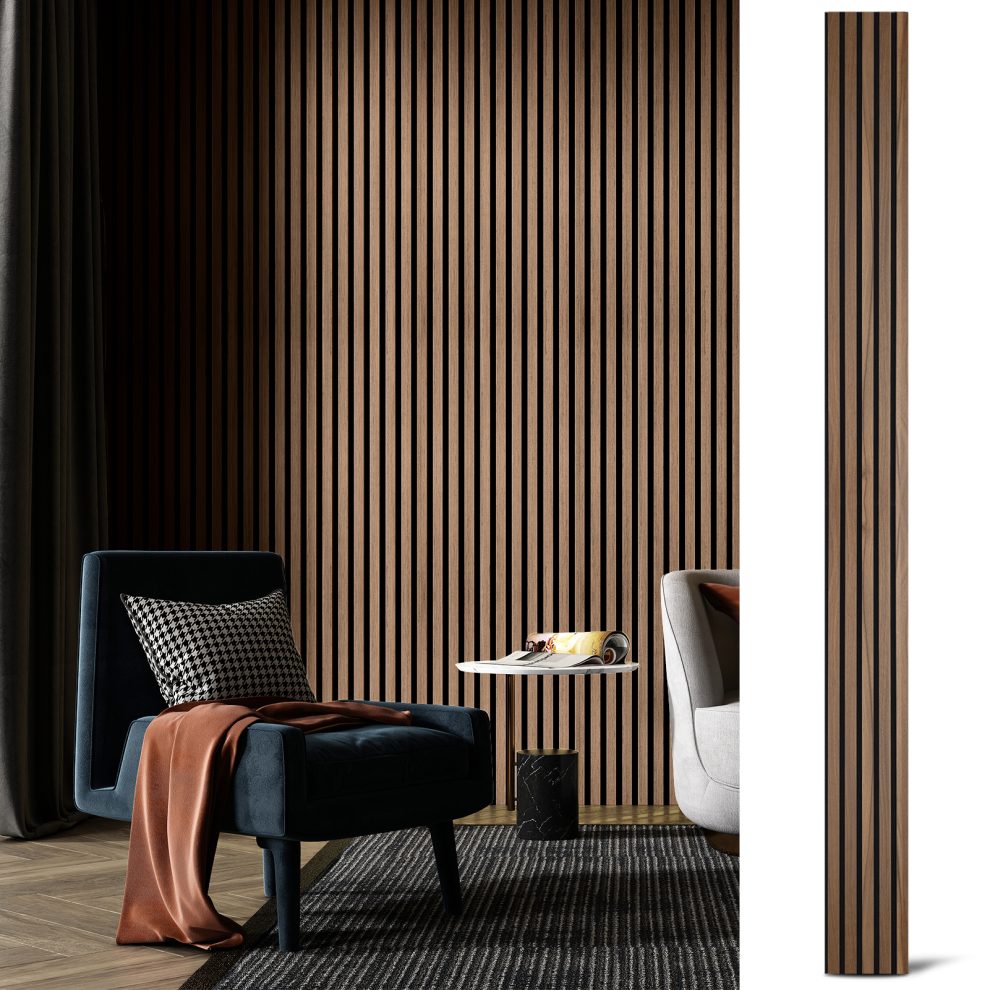 244cm x 60cm MDF Premium Acoustic Wall Panel Light Walnut