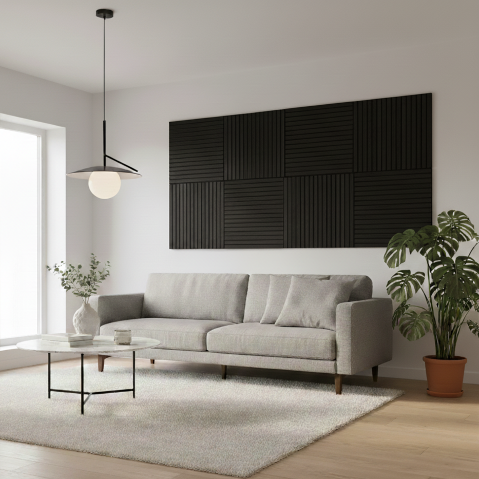 Acoustic Slatted Wall Panel 600mm x 600mm - Black