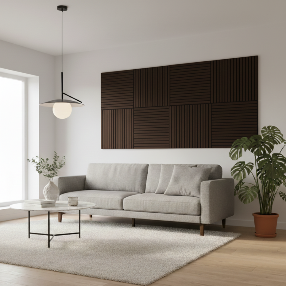 Acoustic Slatted Wall Panel 600mm x 600mm - Smoked Oak