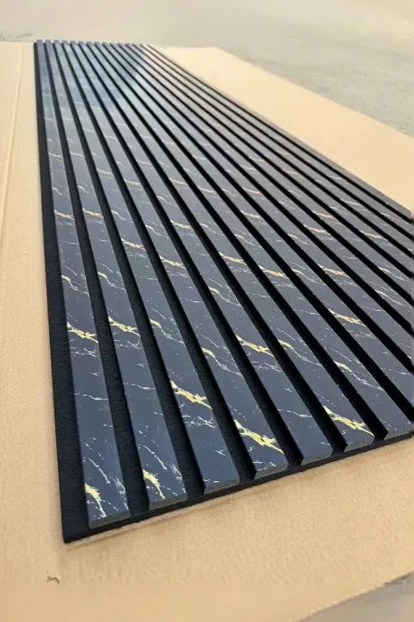 Acoustic Slatted Wall Panel 240 x 60cm - White Marble & Black Marble x (1 panel)