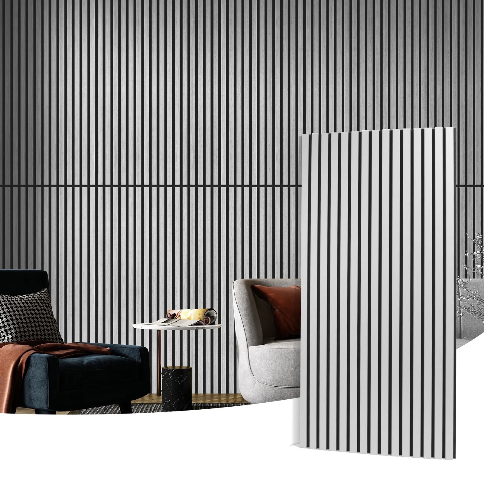 Acoustic Slatted Wall Panel 240 x 60cm - Light metallic grey x 1 panel