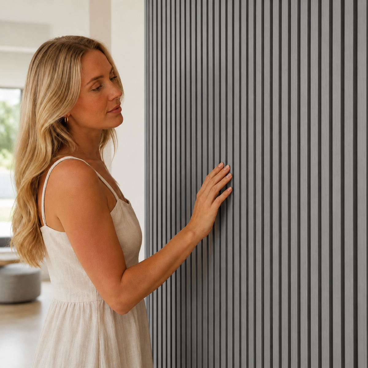Acoustic Slatted Wall Panel 2400mm x 600mm - Light Grey x 1 panel