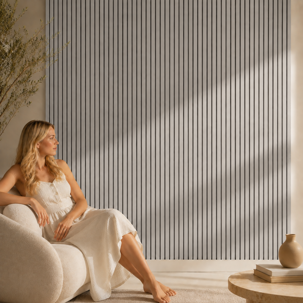 Acoustic Slatted Wall Panel 2400mm x 600mm - Light metallic grey x 1 panel