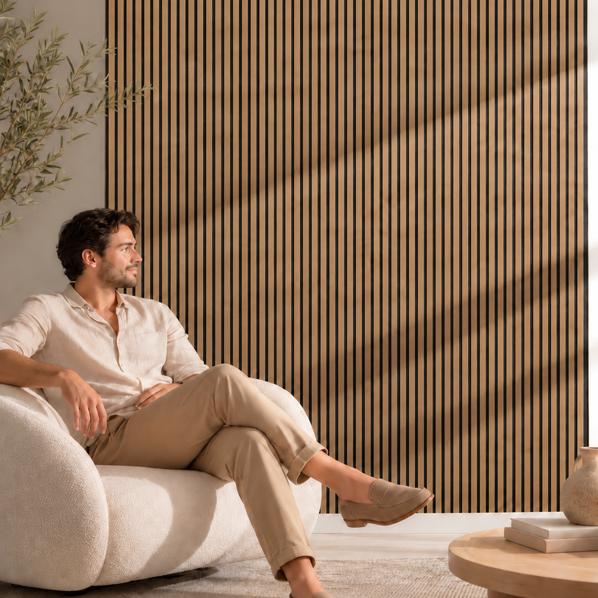 Acoustic Slatted Wall Panel 2400mm x 600mm - American Dark Oak