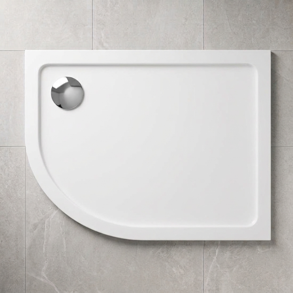 Hydro45 Stone Resin 1200mm x 800mm Left Hand Offset Quadrant Shower Tray White