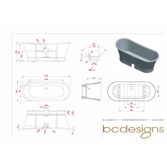 1710mm BC Designs Industrial Boat Bath - Matt Metallic Silver
