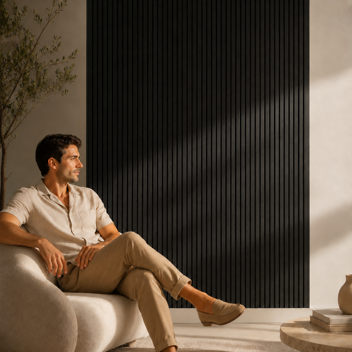 Acoustic Slatted Wall Panel 2400mm x 600mm - Black x 1 panel