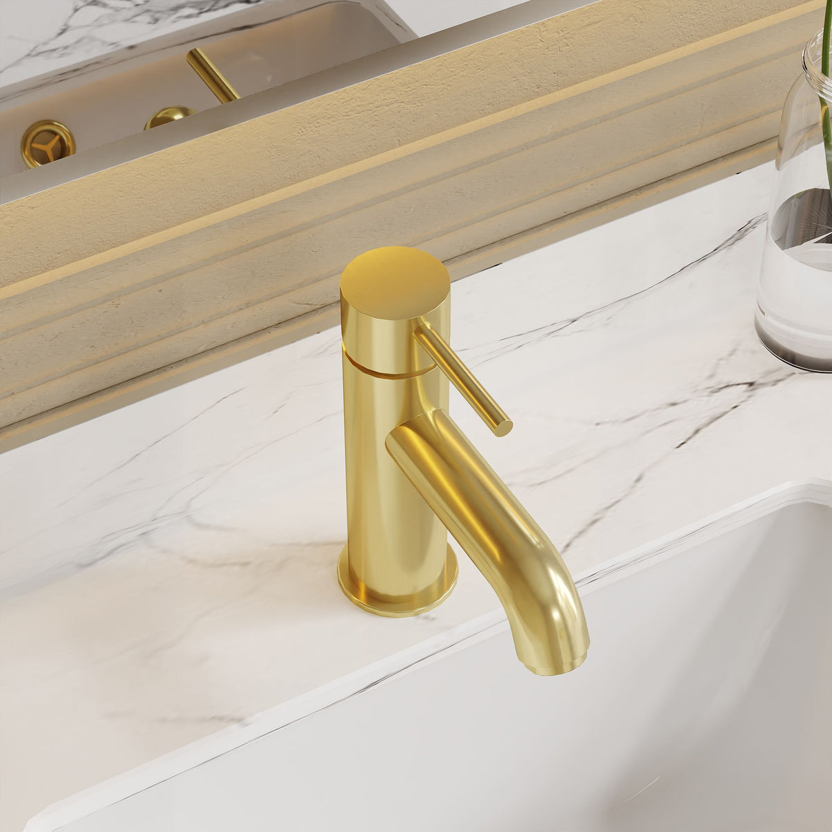 nuie choice Cartegena Brushed Brass Mono Basin Mixer With Push Button Waste - Lifestyle image