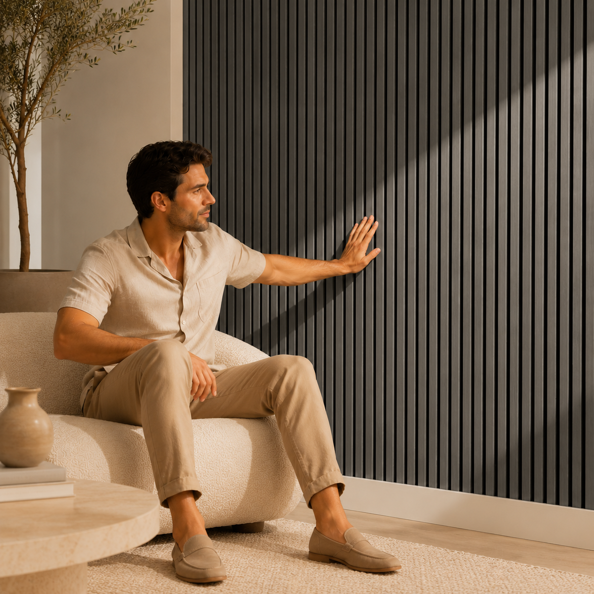 Acoustic Slatted Wall Panel 2400mm x 600mm - Dark Grey x 1 panel