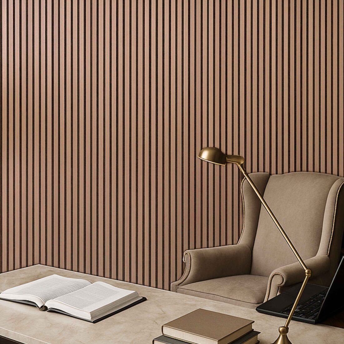 Acoustic Slatted Wall Panel 2400mm x 600mm - Teak/Dark Oak x 1 panel