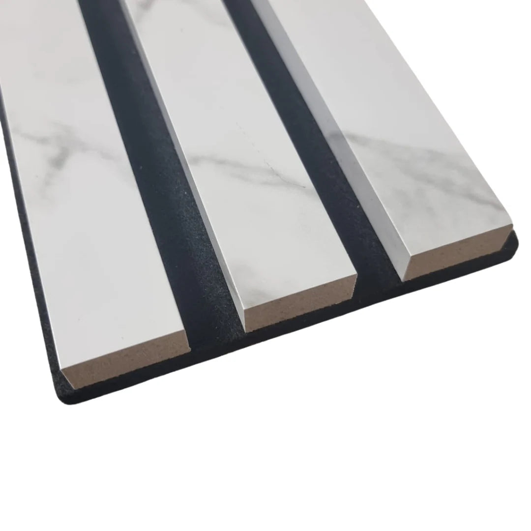 Acoustic Slatted Wall Panel 240 x 60cm - White Marble x 1 Panel