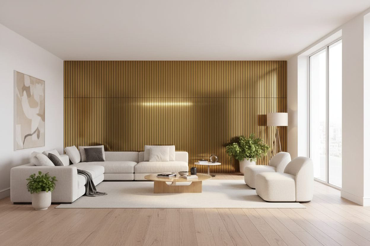 Acoustic Slatted Wall Panel 240 x 60cm - Mirror Gold x 1 panel