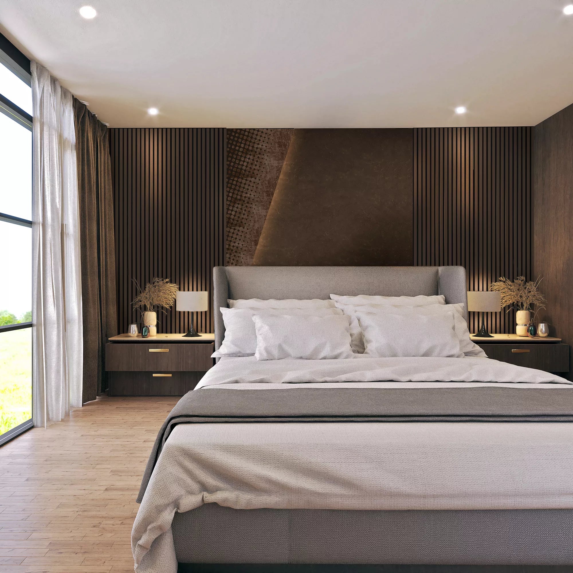 Acoustic Slatted Wall Panel 240 x 60cm - Bronze x 1 panel (m-brown)