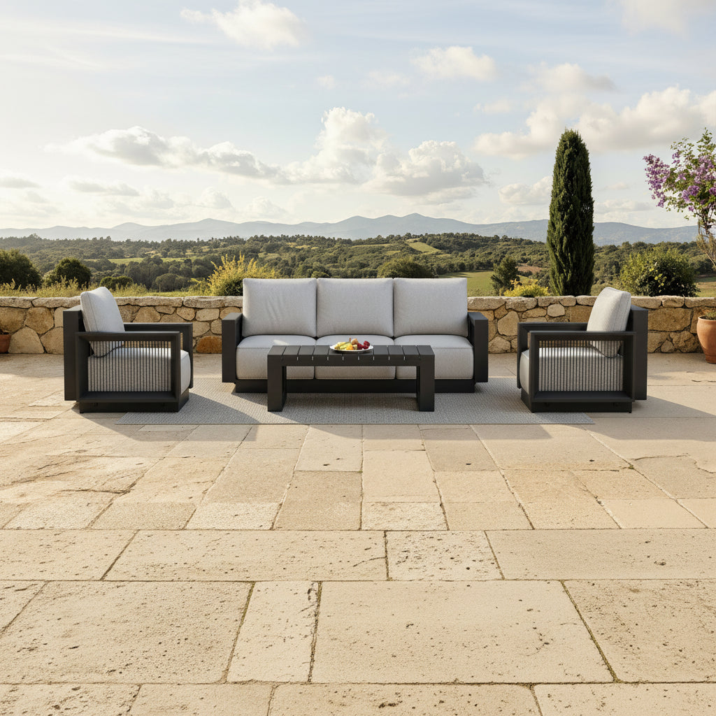 The Didsbury Premium 5-Seater Aluminium Lounge Set with Coffee Table – Onyx Black & Light Grey