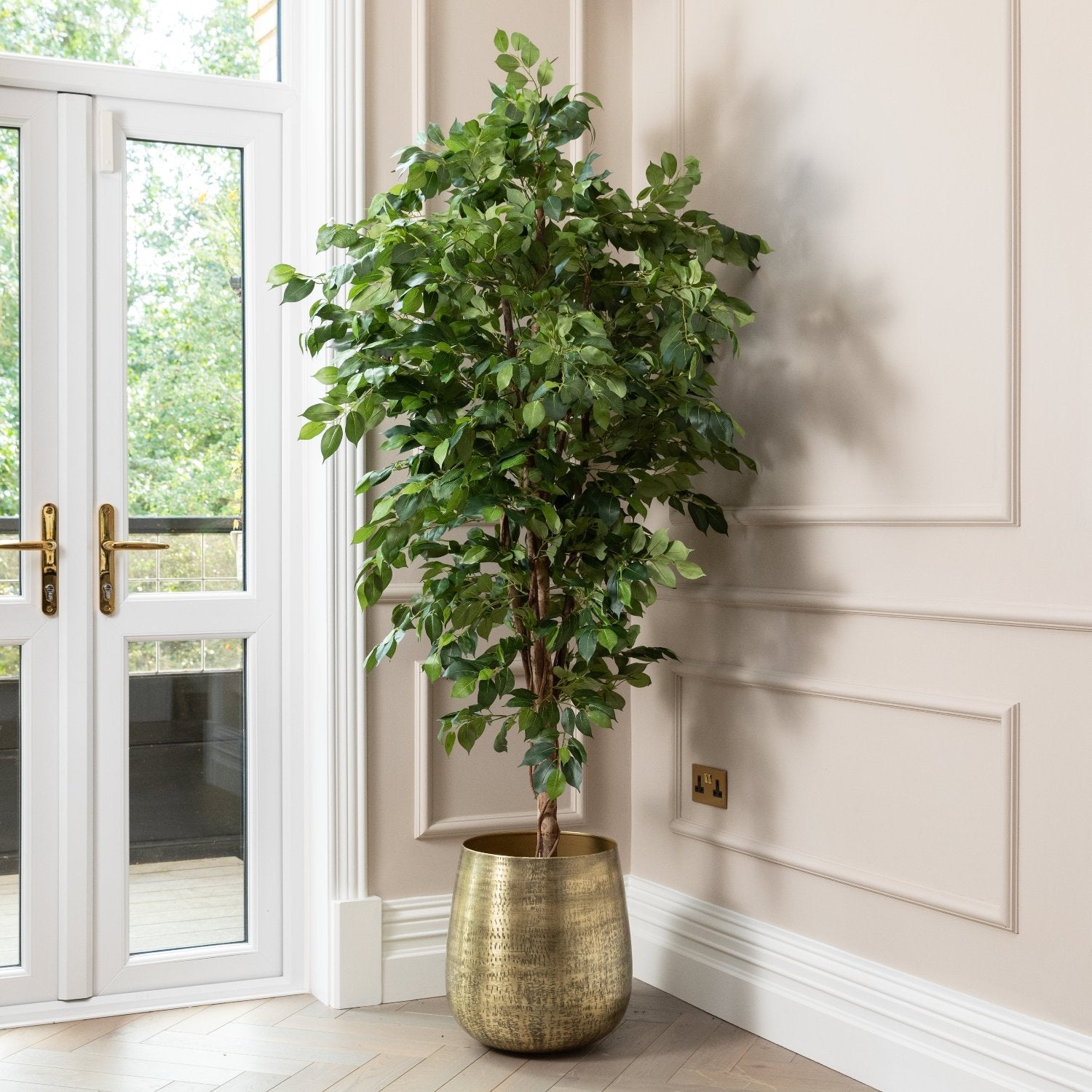 Artificial Ficus Tree UV/IFV in Gold Metal Planter