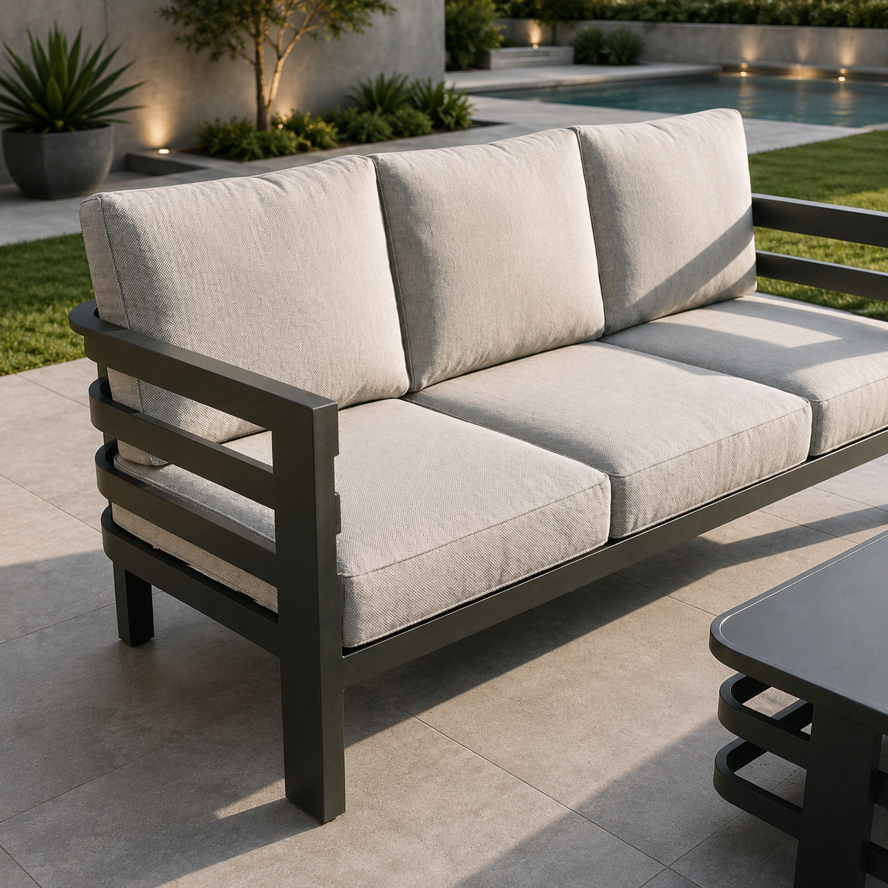 The Andros Premium 5-Seater Aluminium Lounge Set with Sintered Stone Coffee Table – Onyx Black