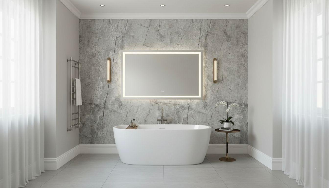 10mm Bathroom Shower Wall Panels | 240cm X 60cm | Light Grey | 100% Waterproof