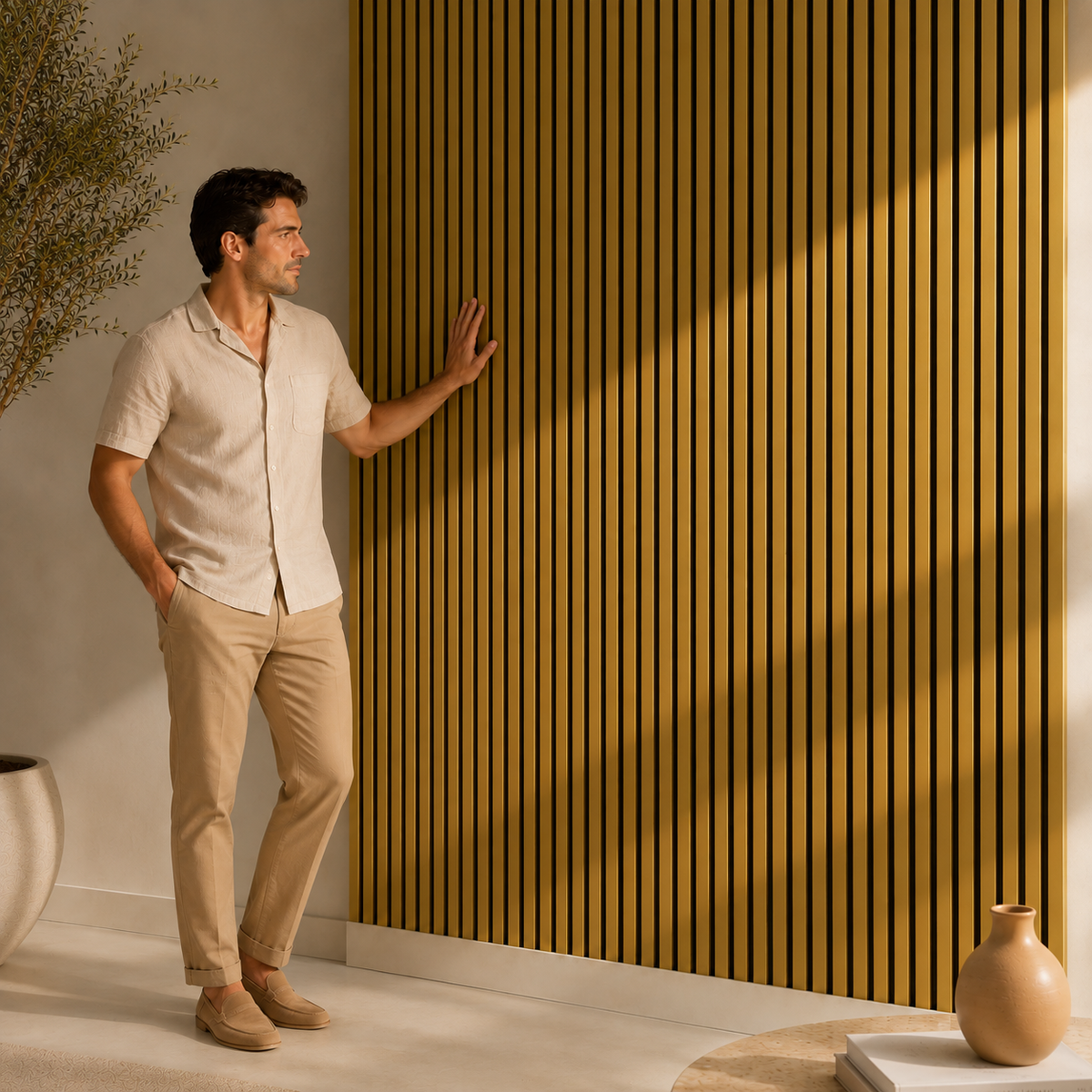 Acoustic Slatted Wall Panel 2400mm x 600mm - Matte Gold x 1 panel
