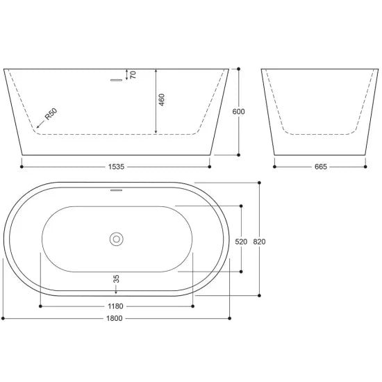 Elementa Blair 1800mm x 820mm White Marble Freestanding Bath