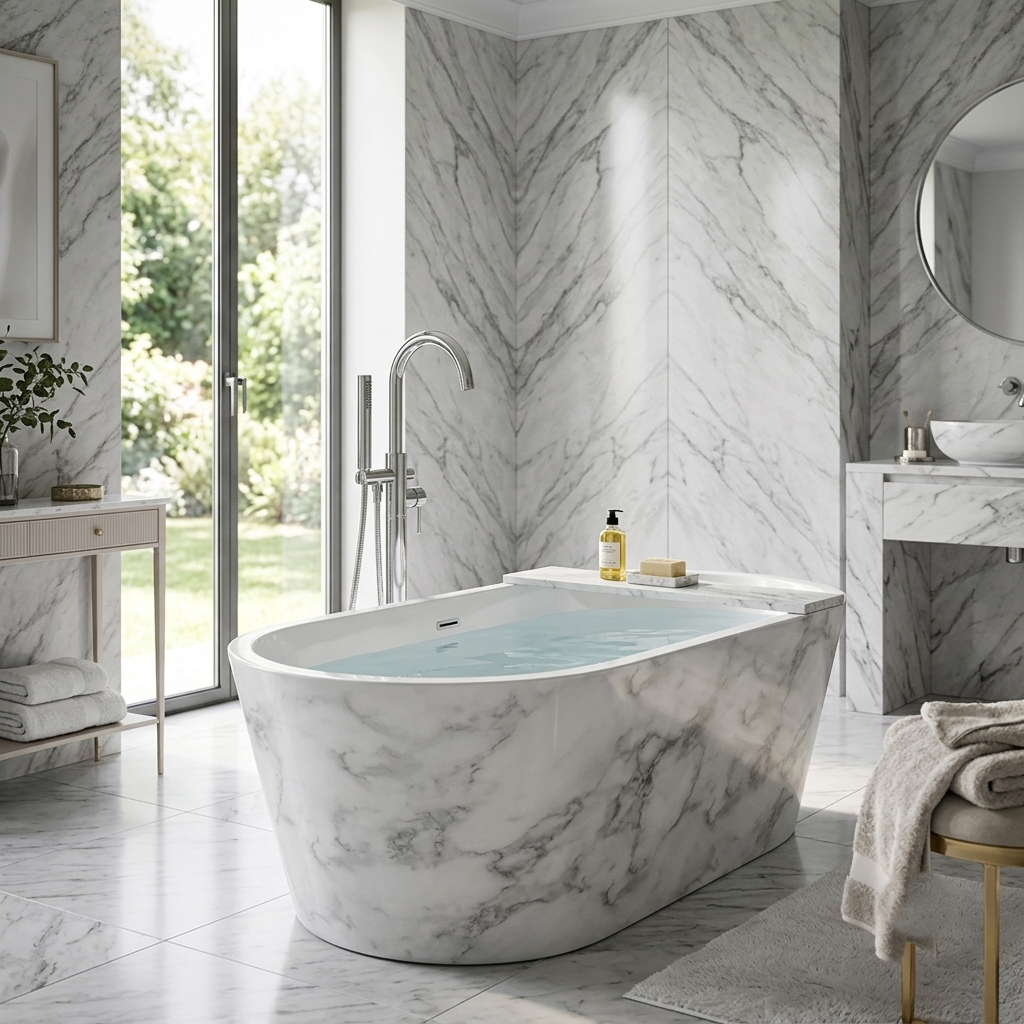 Elementa Blair 1800mm x 820mm White Marble Freestanding Bath