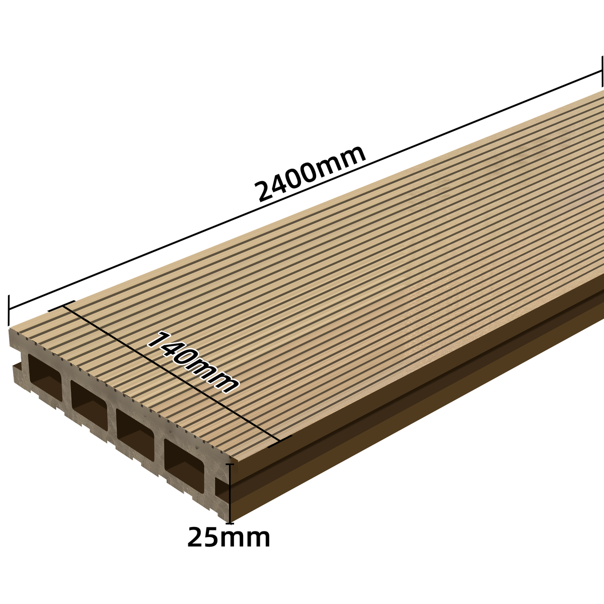 PH Pro Range Composite Decking Board - Natural Oak - 2400mm x 140mm x 25mm