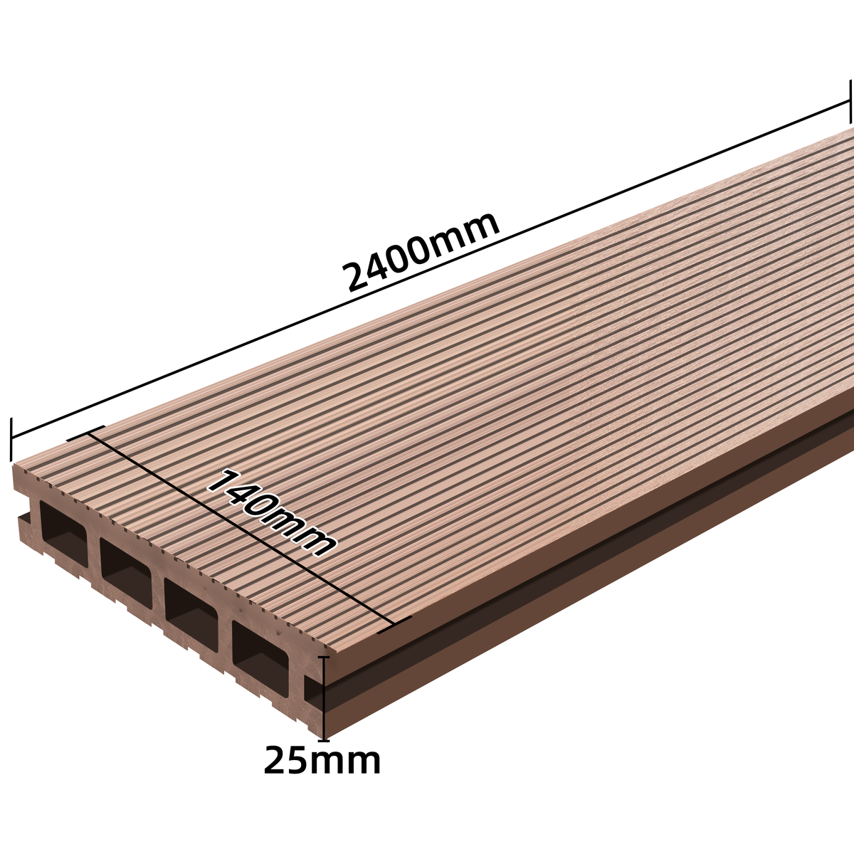 PH Pro Range Composite Decking Board - Walnut - 2400mm x 140mm x 25mm