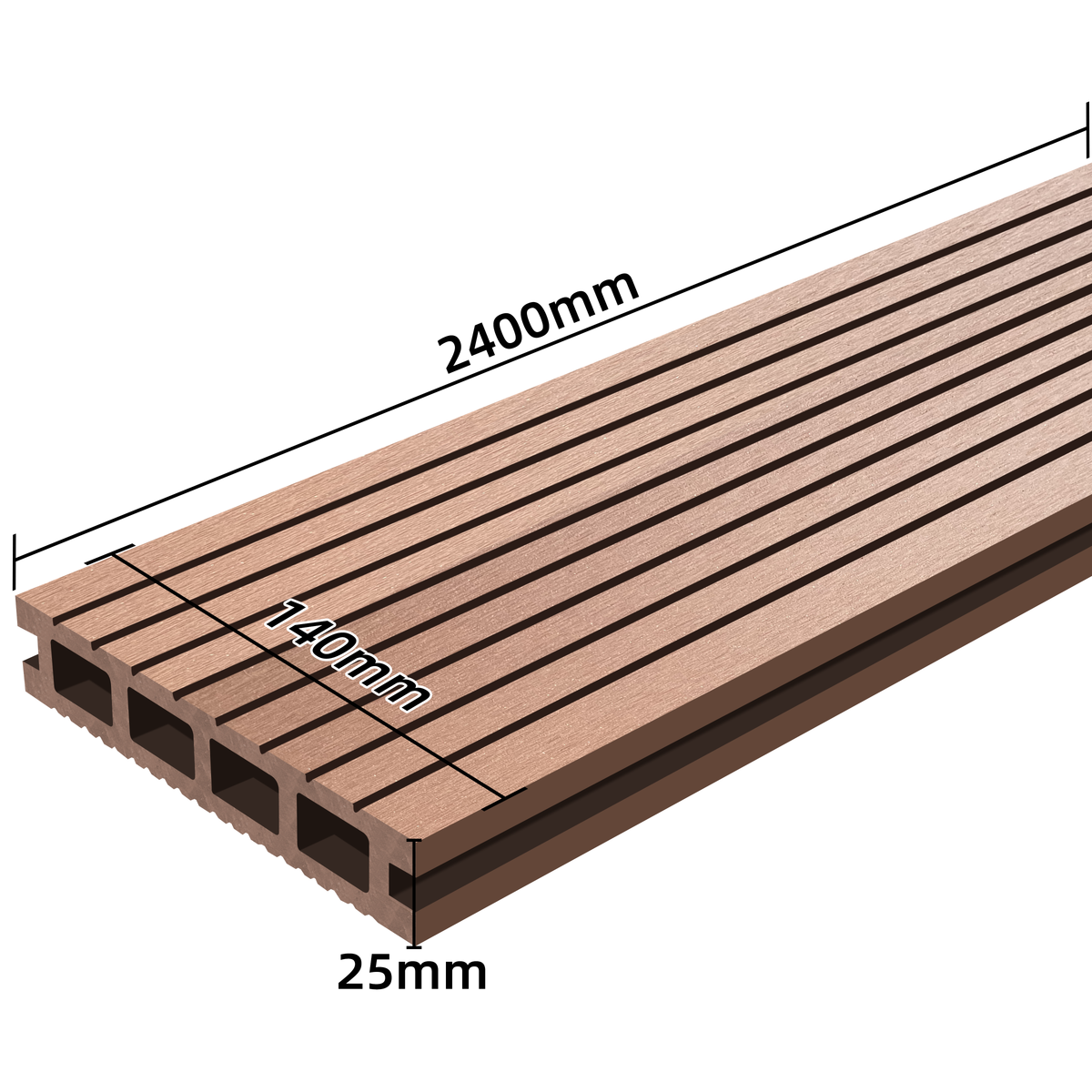 PH Pro Range Composite Decking Board - Walnut - 2400mm x 140mm x 25mm