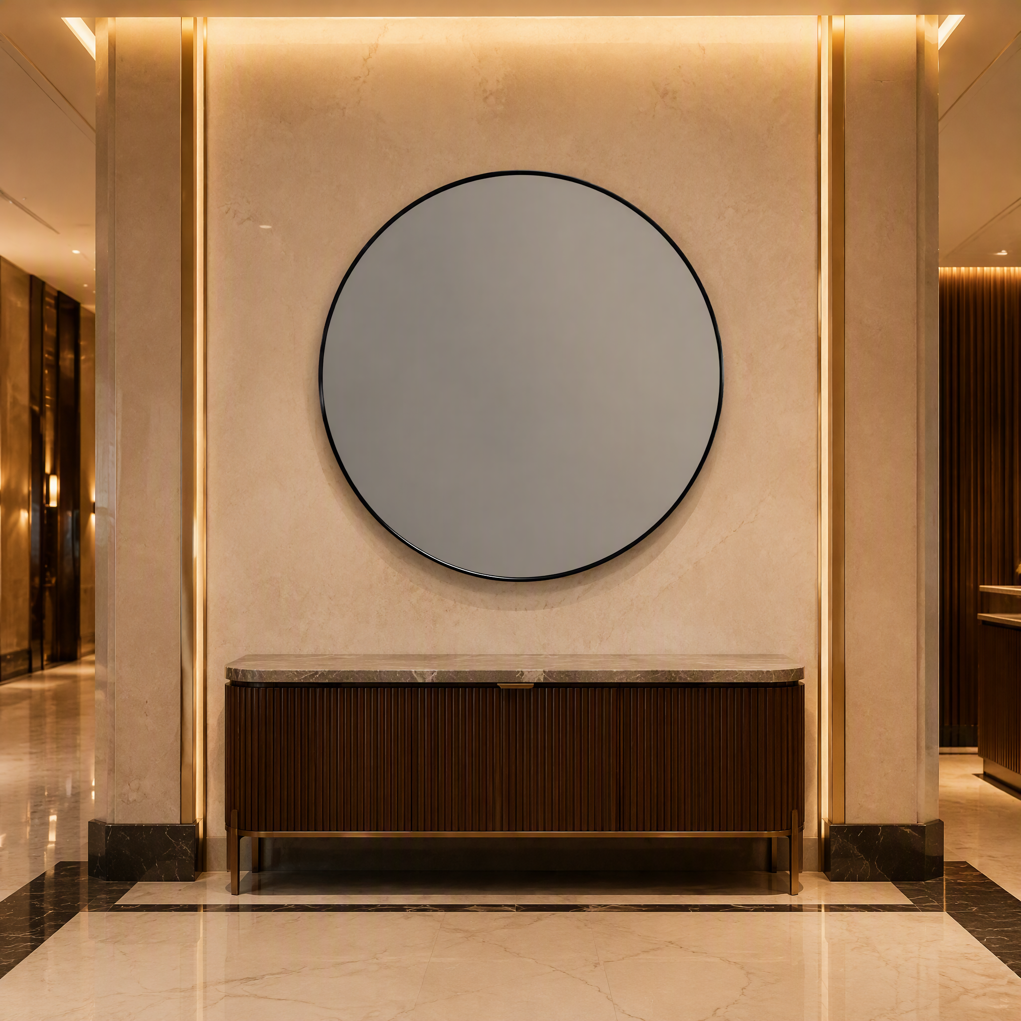 Black Aluminium Alloy Round Wall Mirror | 120cm