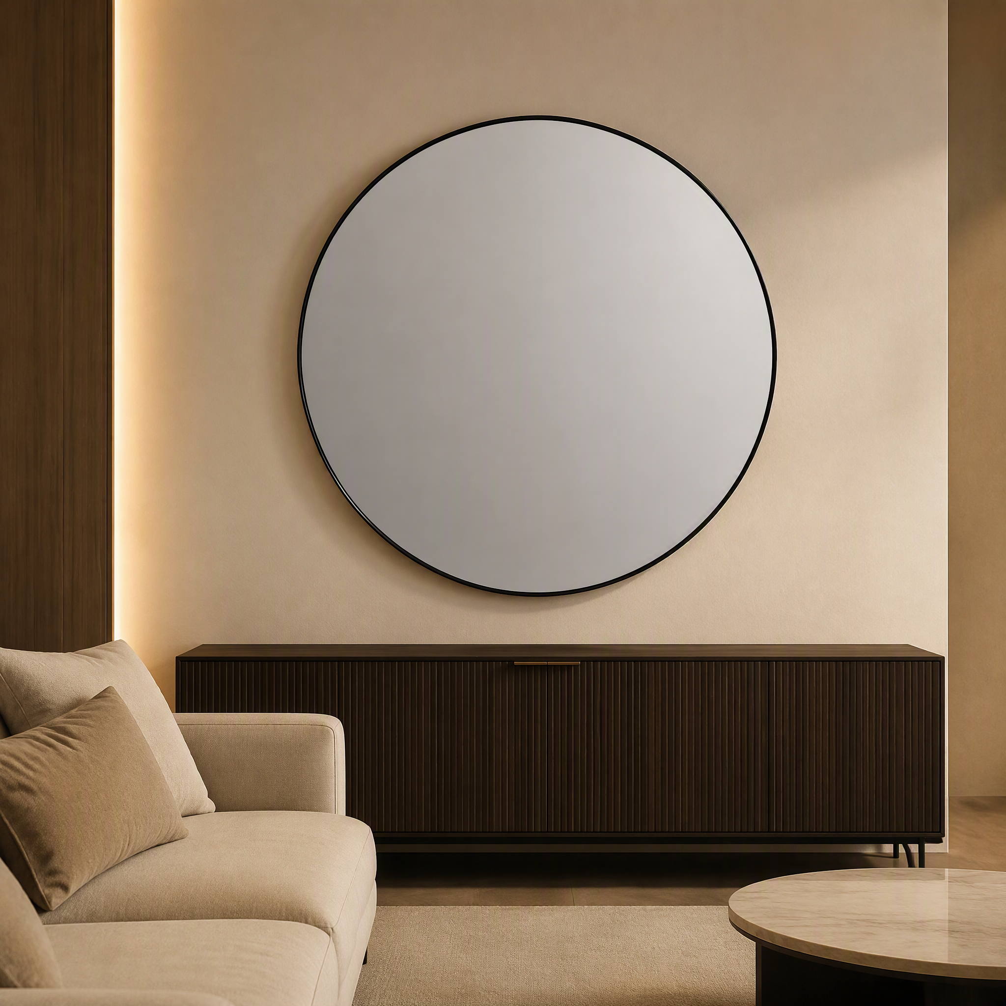 Black Aluminium Alloy Round Wall Mirror | 120cm