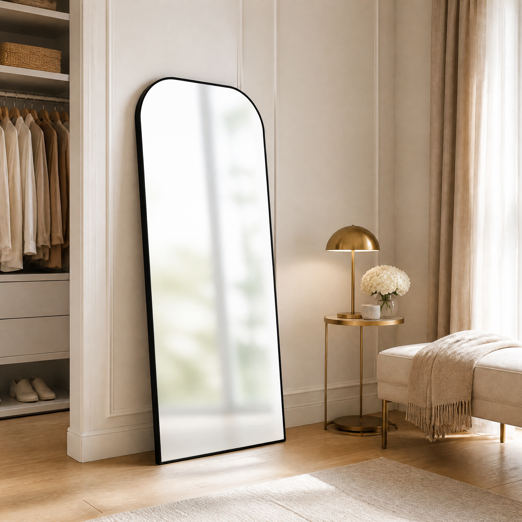 Black Wrought Iron Smooth Arc Full-Length Floor Mirror | 100cm x 200cm