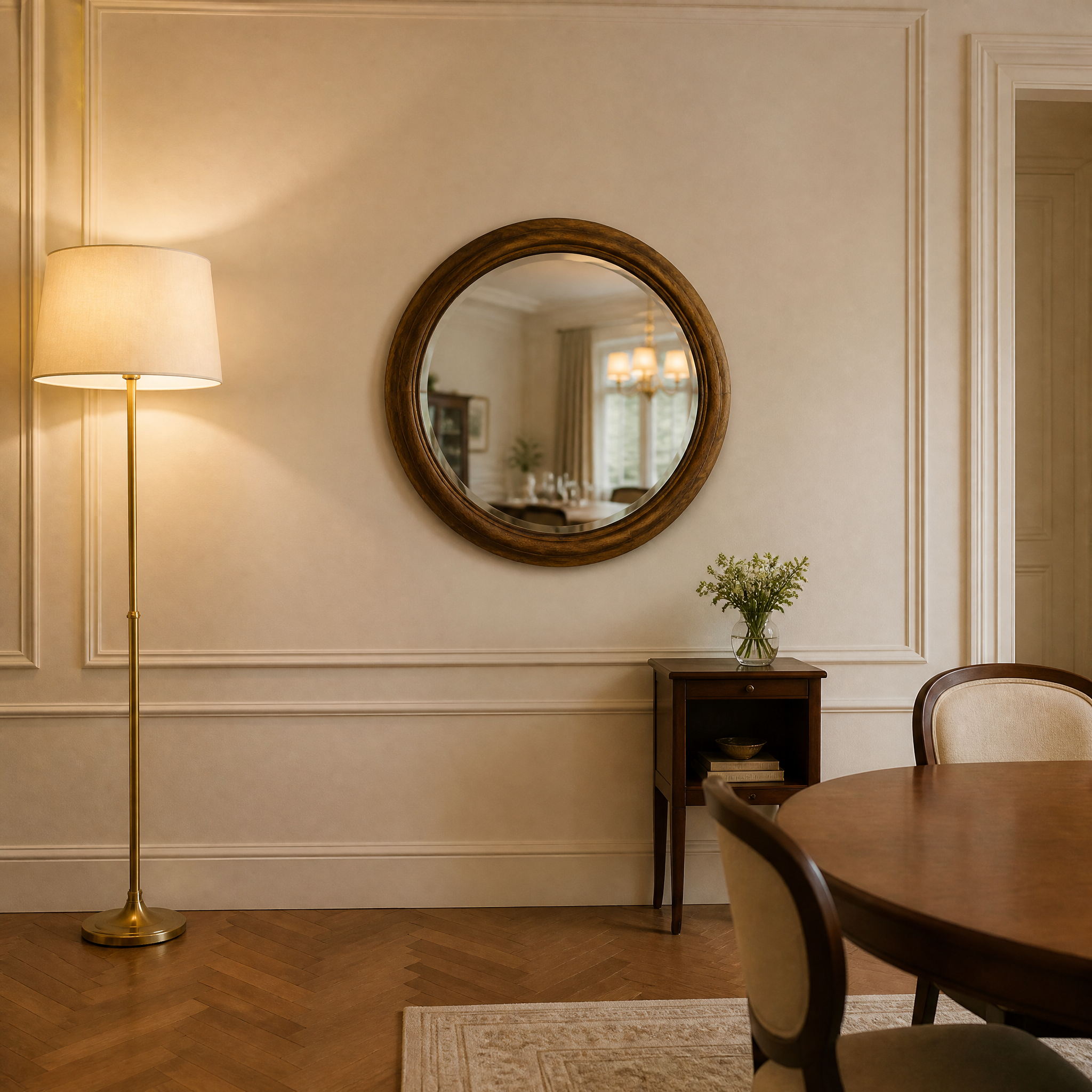 Round Wooden Frame Mirror | 90cm