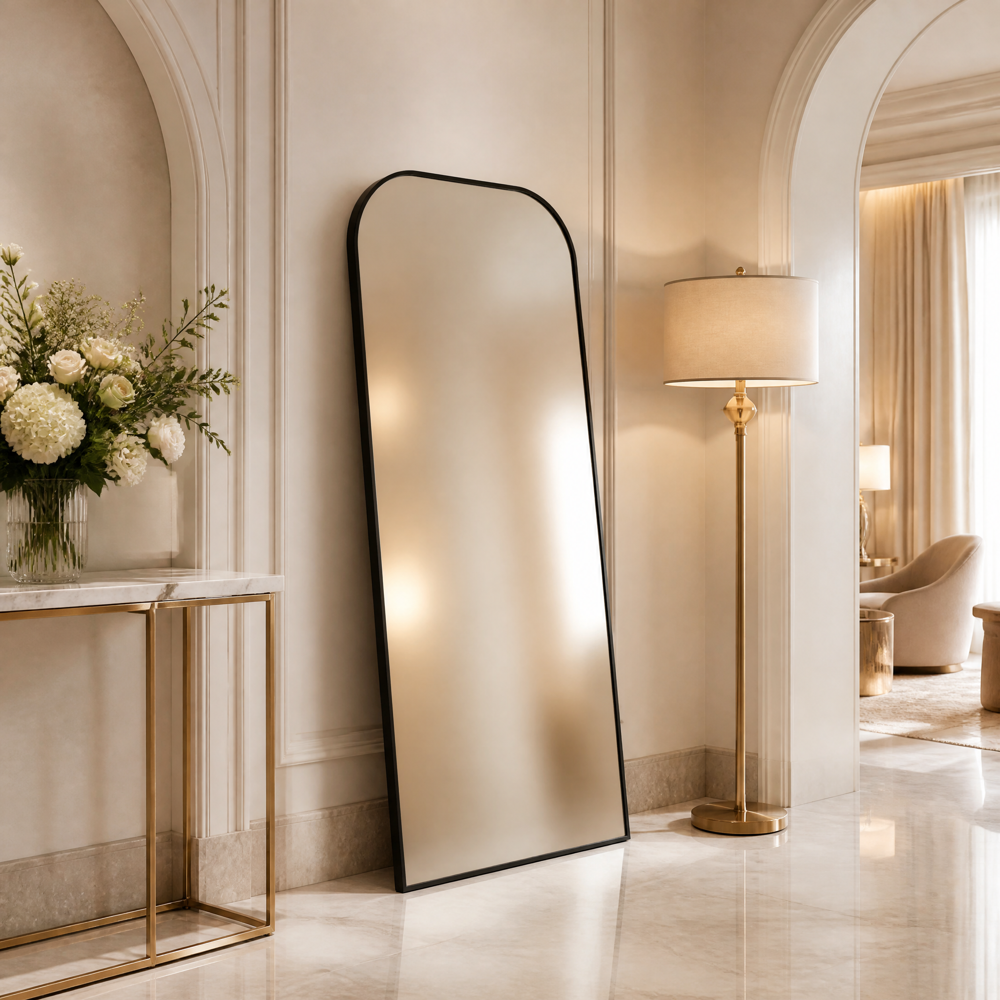 Black Wrought Iron Smooth Arc Full-Length Floor Mirror | 100cm x 200cm