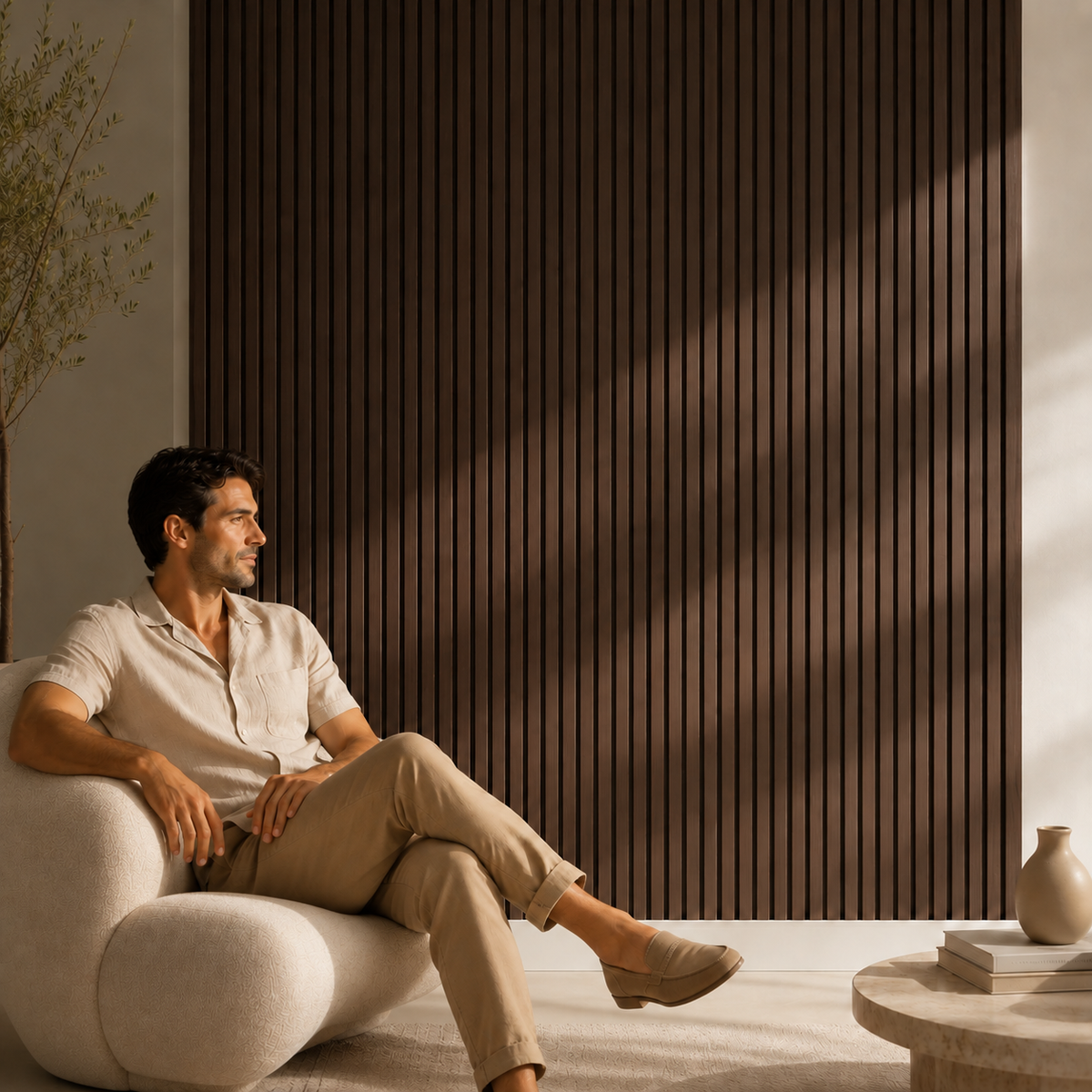 Acoustic Slatted Wall Panel 2400mm x 600mm - Smoked Oak x 1 panel
