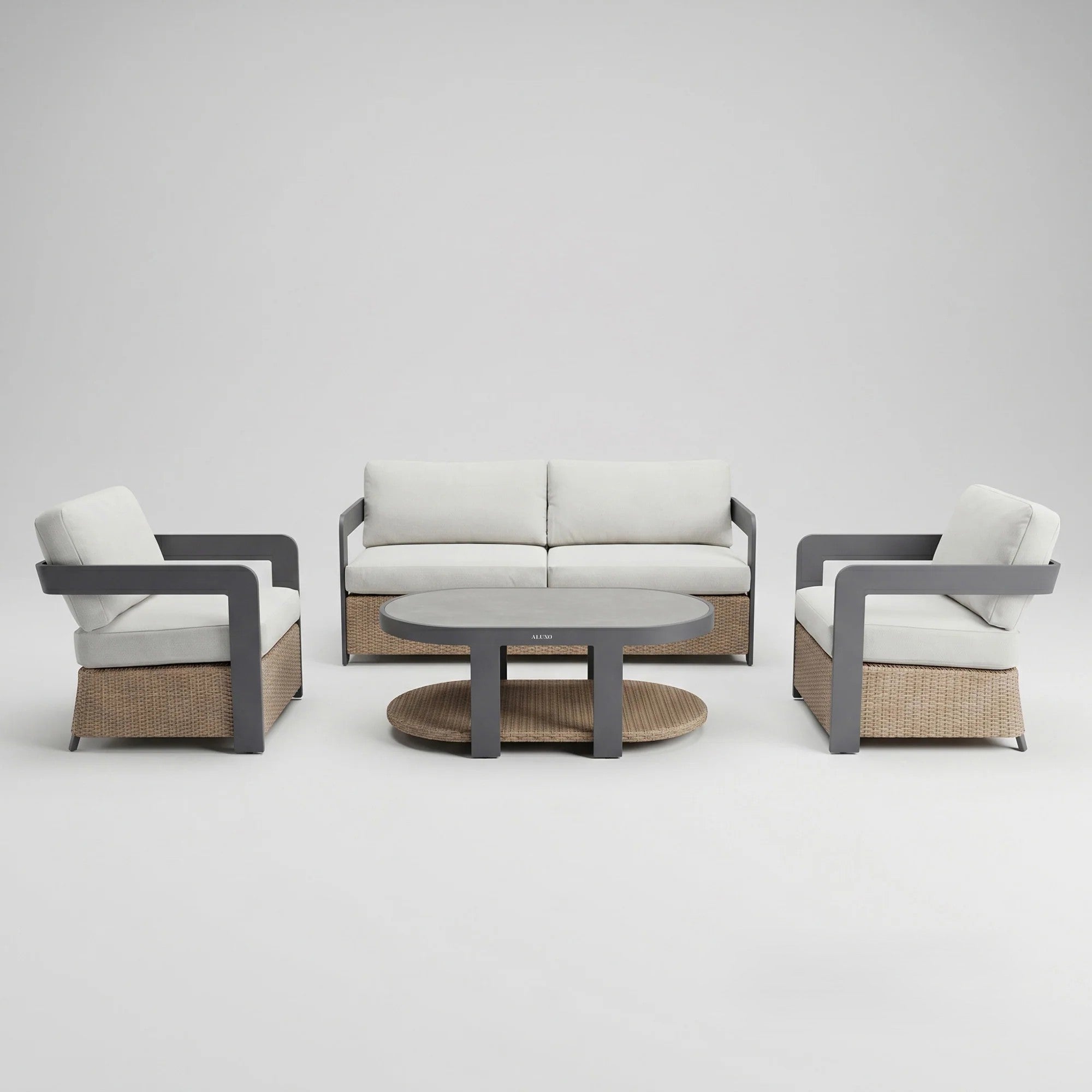 The Alderley Premium 5-Seater Aluminium and Rope Lounge Set with Coffee Table – Charcoal & Slate Grey