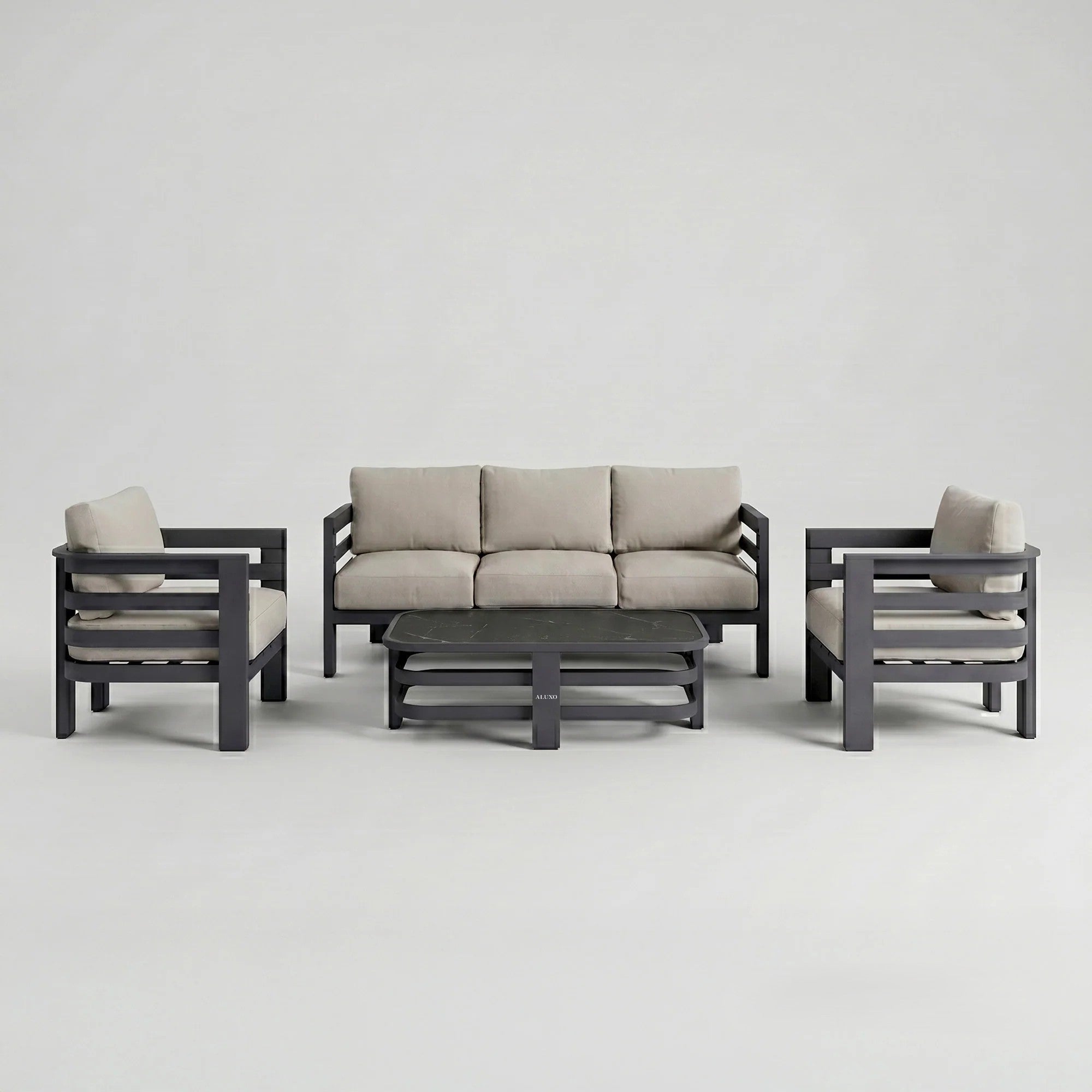 The Knutsford Premium 5-Seater Aluminium Lounge Set with Sintered Stone Coffee Table – Onyx Black