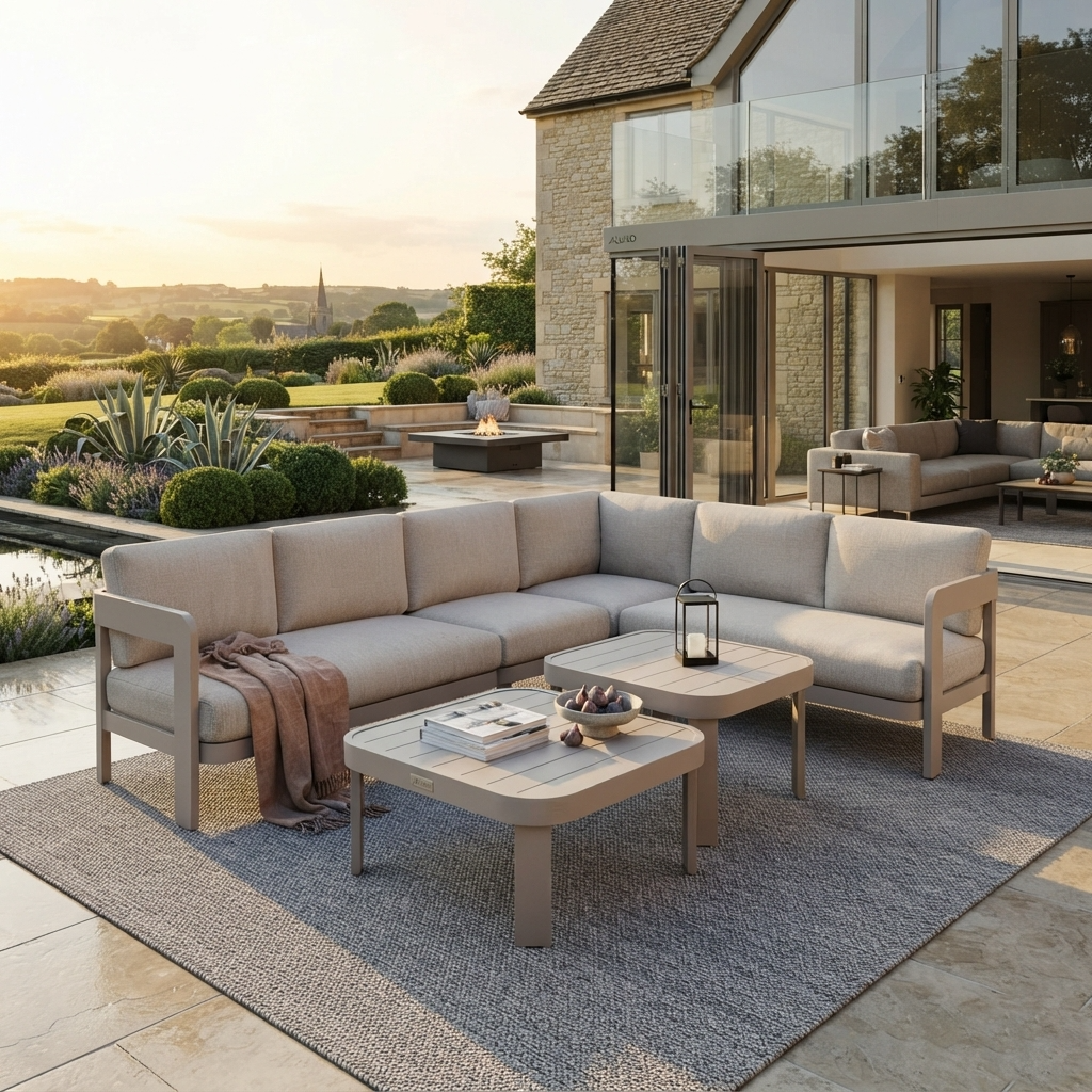 The Wilmslow Premium 6-Seater Aluminium Corner Sofa Set with Coffee Table – Architectural Taupe