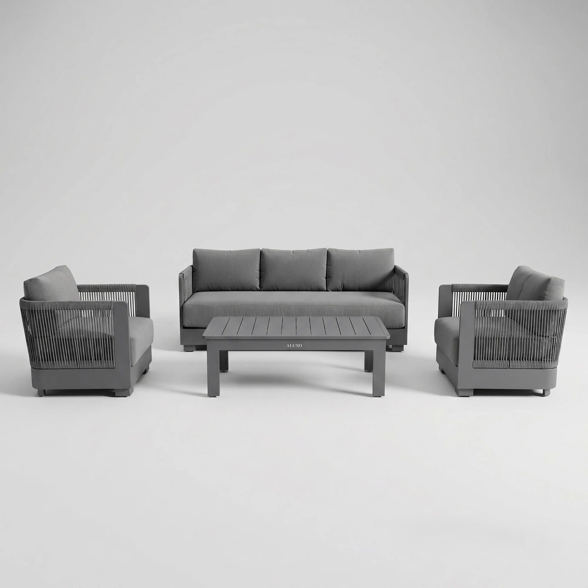 The Worsley Premium 5-Seater Aluminium & Rope Lounge Set – Onyx Black & Pebble Grey