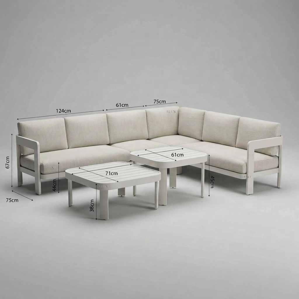The Wilmslow Premium 6-Seater Aluminium Corner Sofa Set with Coffee Table – Architectural Taupe