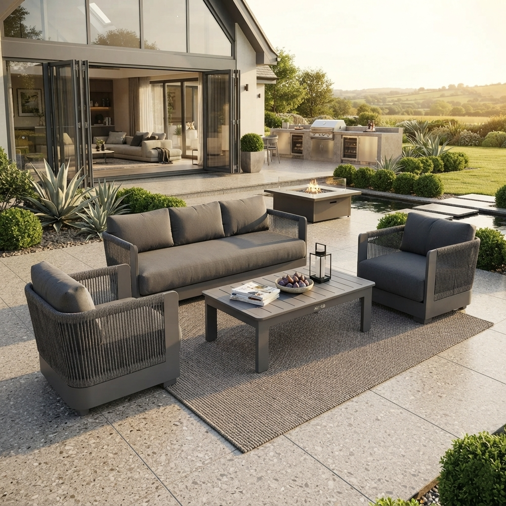 The Worsley Premium 5-Seater Aluminium & Rope Lounge Set – Onyx Black & Pebble Grey