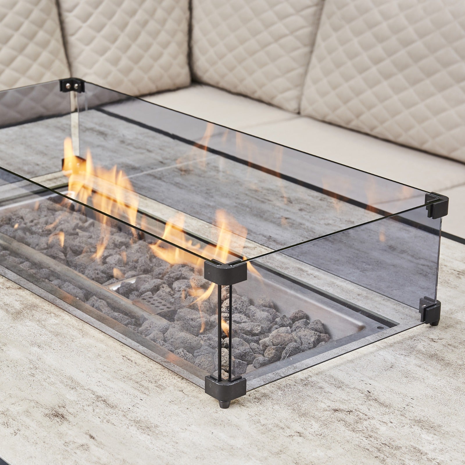Luxury Outdoor Corner Sofa Set with Fire Pit Table – 10 Seater Aluminium Frame Garden Dining Furniture Set