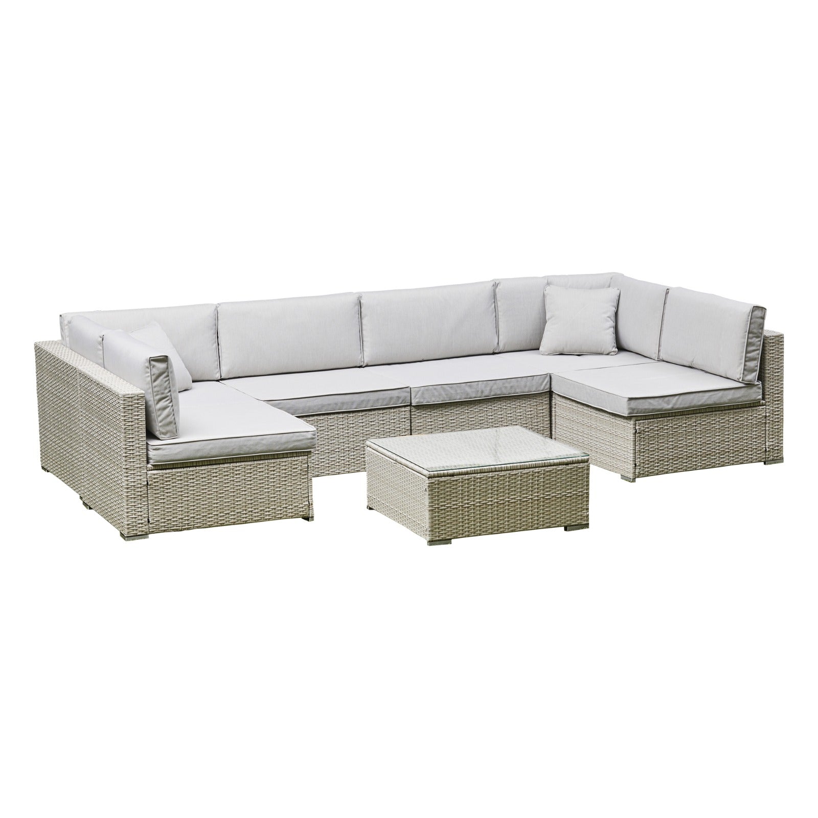 Luxury U-Shaped Rattan Garden Corner Sofa Set with Coffee Table - Grey