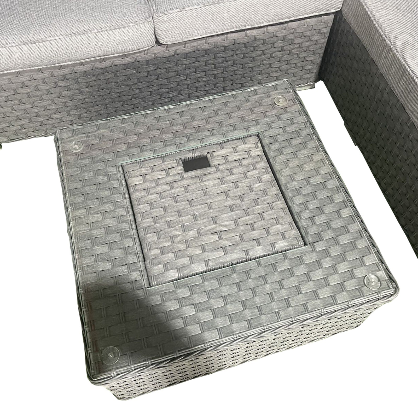 L-Shaped Rattan Garden Corner Sofa Set with Integrated Ice Bucket Coffee Table - Light Grey