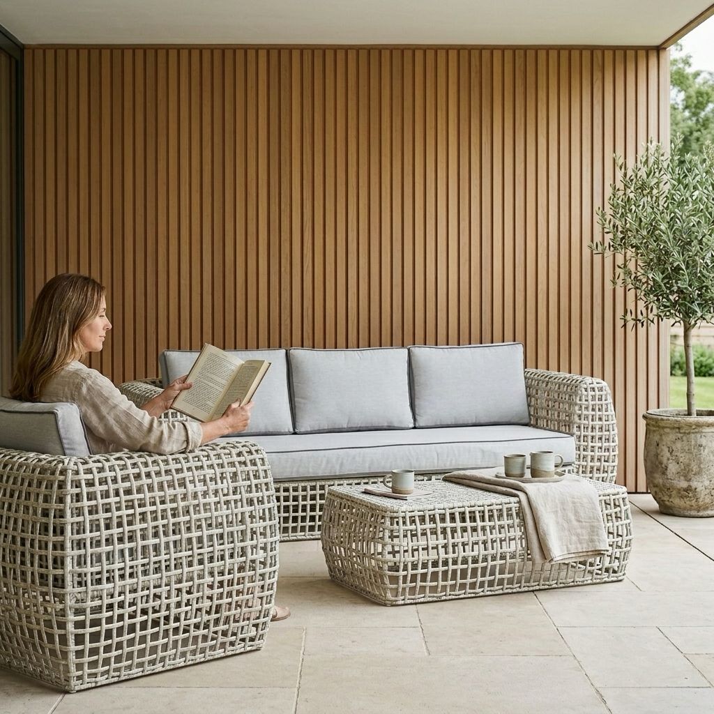 The Oxford Premium 5-Seater Rattan Sofa Set with Glass-Top Coffee Table - Light Grey